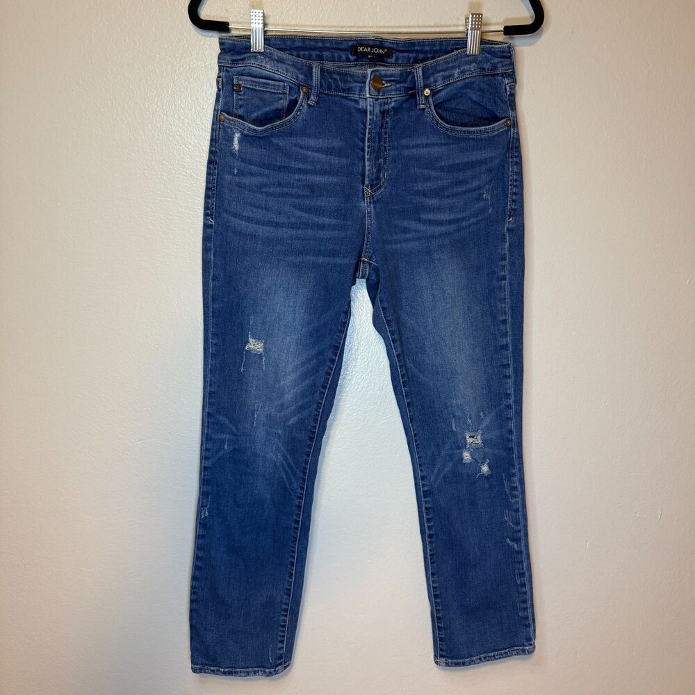 Dear John Blaire Cuffed High Rise Straight Women's Dark Wash Distressed Jeans 29